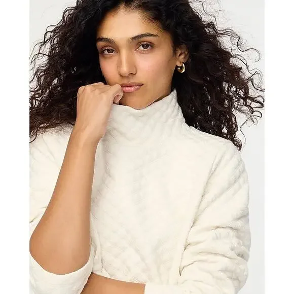 J. Crew Quilted Mock Neck Pullover Sweater Long Sleeve Ivory Size Medium NWT - Picture 3 of 12